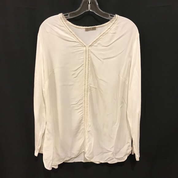 Womens Size Medium White by Elena Miro Cream Mixed Media Blouse Made in Italy - Picture 1 of 3